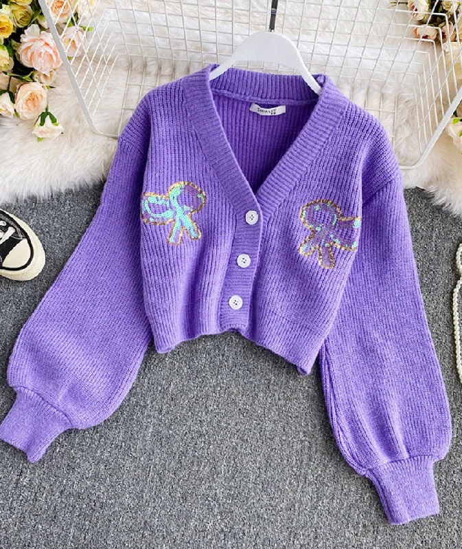 Designer Style Cute loose sequin sweater short sweater  100