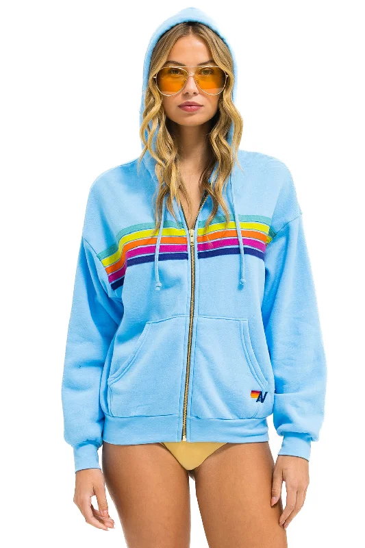 Street Personality Style 5 STRIPE RELAXED ZIP HOODIE - SKY // RAINBOW