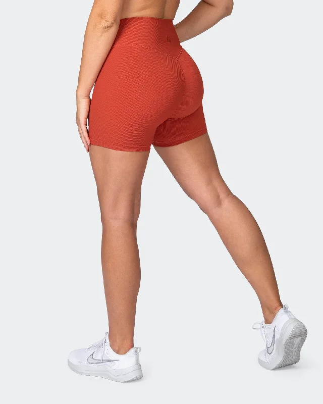 Fashionable Prints Zero Rise Rib Midway Shorts - Burnt Orange