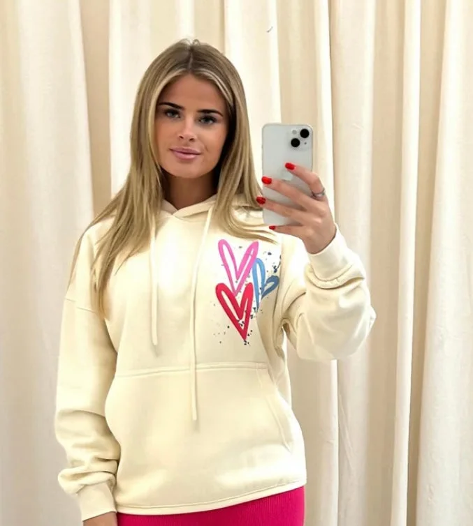 New Design Miss Runway Multicolour Heart Graffiti Hoodie Cream
