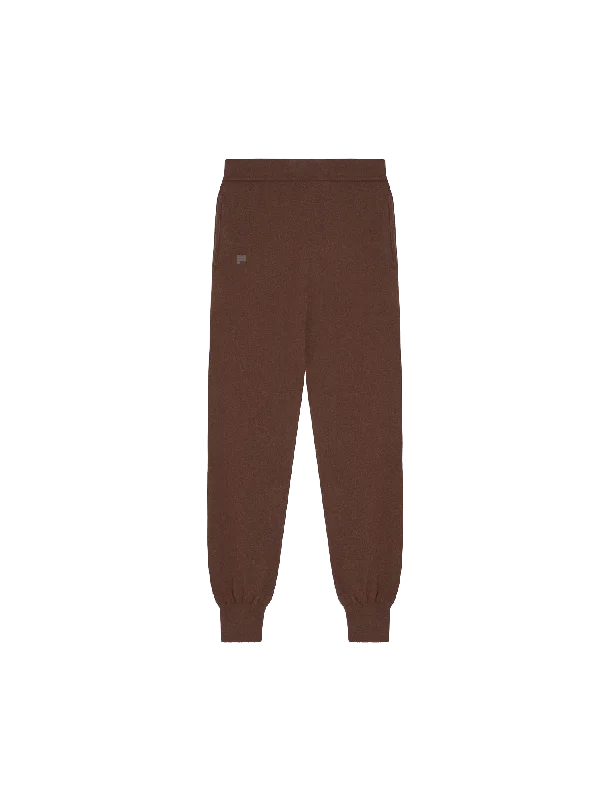 Relaxed And Casual Womens Recycled Cashmere Track Pants—chestnut brown
