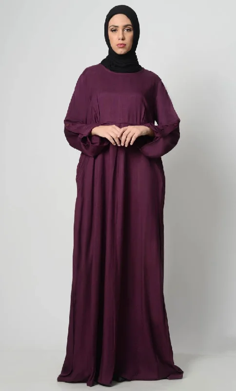 Classic And Versatile Roll-Up Sleeve Rayon Abaya