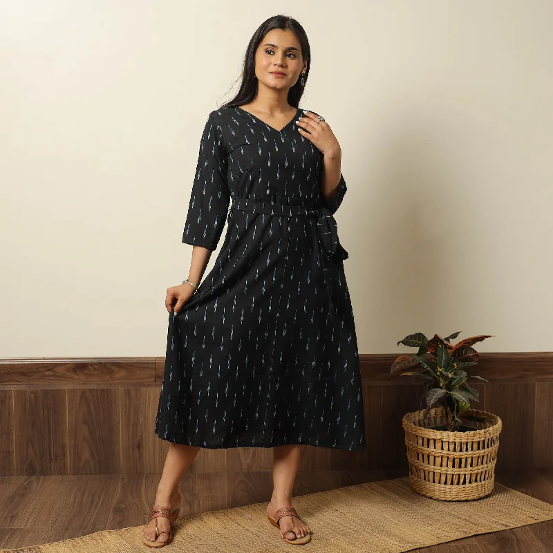 Personalized Outfit Black - Pochampally Ikat Weave Cotton Dress with Belt 19