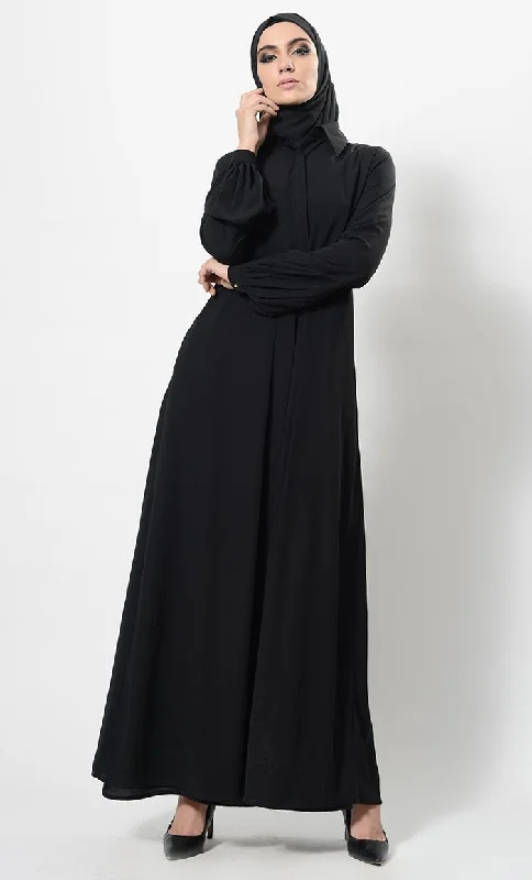 Cozy Pants Shirt Style Button Down Casual Abaya Dress And Hijab Set