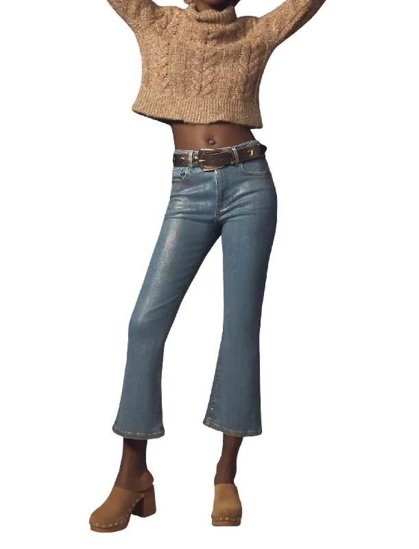 Easygoing Style Le Crop Mini Boot Chrome Coated Jean In Gold Hologram