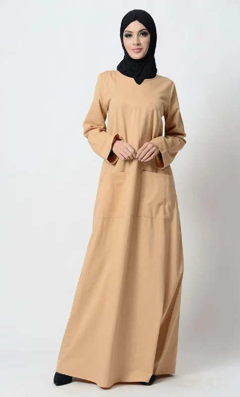 High-end Wear Sweetheart neckline modest wear casual abaya dress-Sand