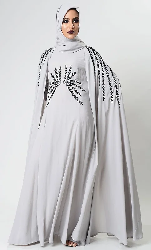 American Style Gray Dramatic Lavish Embroiderd Abaya