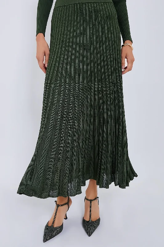 Simple Design Forest Pleated Midi Skirt