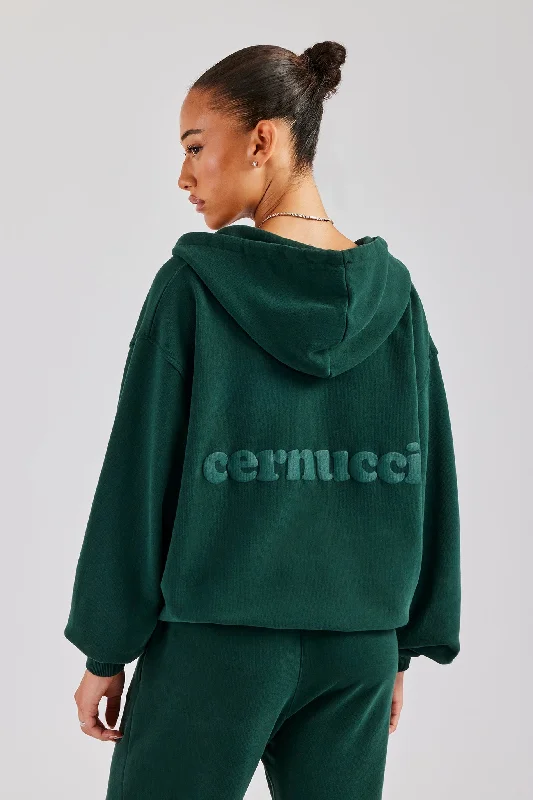 Fashionable Items Womens Zip Through Hoodie - Dark Green