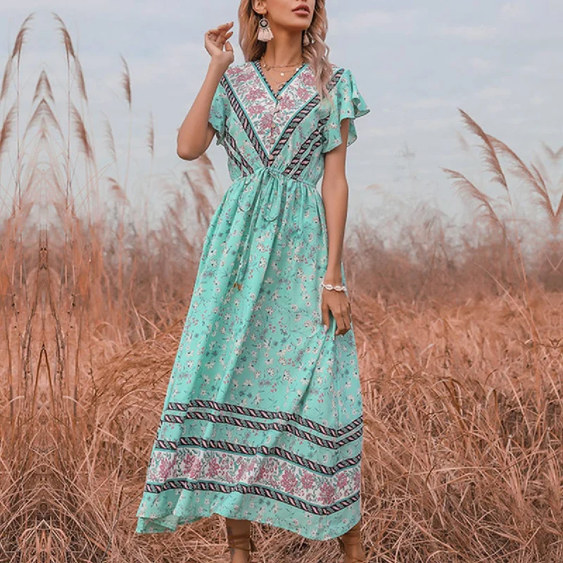 Skirt style BOHO FROCK WITH RUFFLED SLEEVES_CWDMD1955