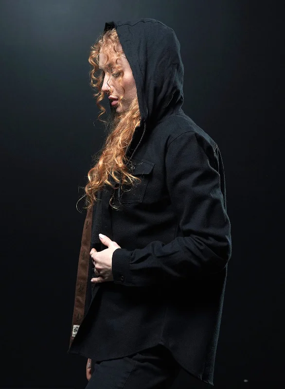 Exquisite Embroidery WOMEN'S HOODED FOREVER FLANNEL - BLACK