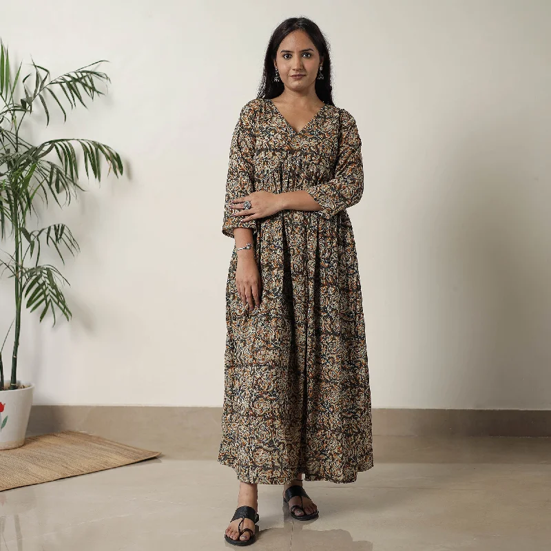 Sweet Style Brown - Pedana Kalamkari Block Printed Cotton Flared Dress 05