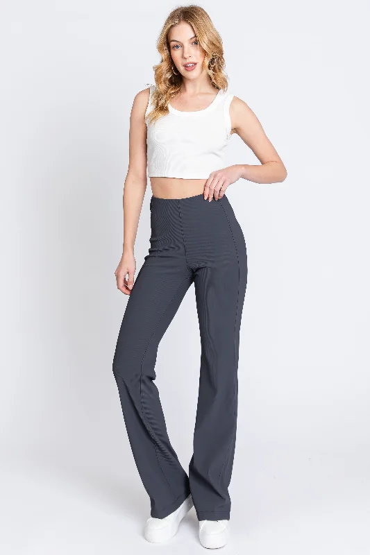 Lively And Youthful Charcoal Ribbed Flared Leggings