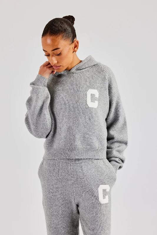 Luxury And Elegant C Knitted Hoodie - Grey