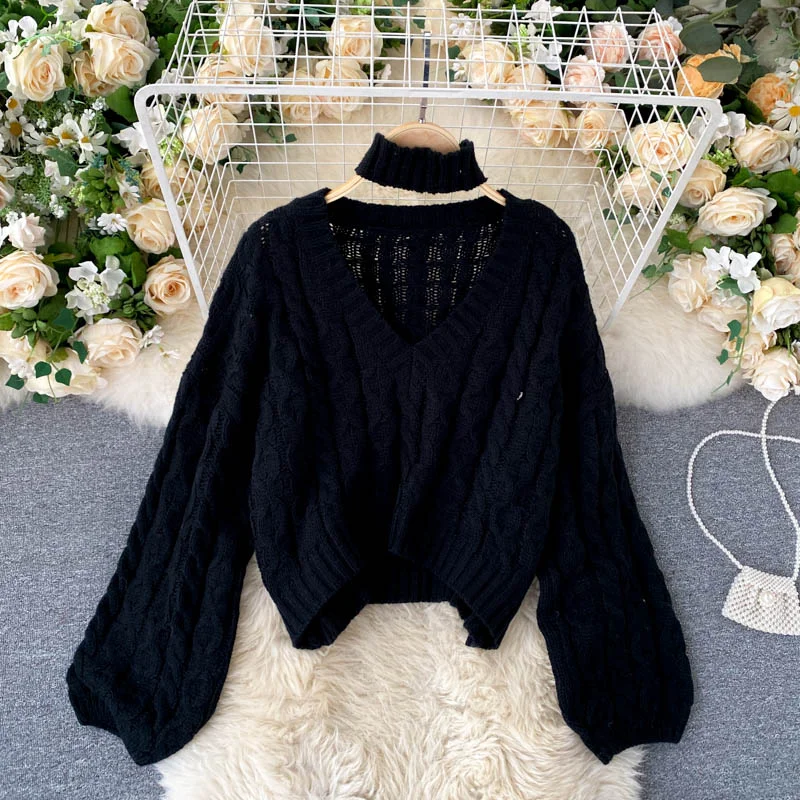 Retro Prints Vintage twist knit top v neckline long sweater  024