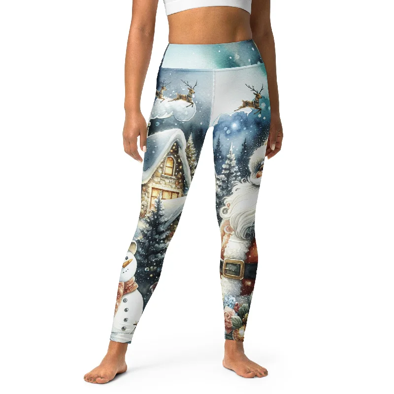 French Style Santa's Cozy Cottage Yoga Leggings