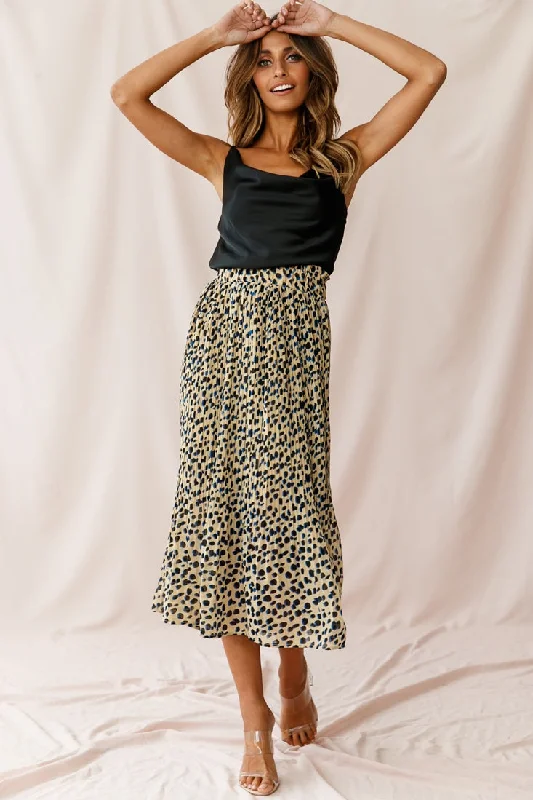 Design Must-have Caroline Accordion Pleat Midi Skirt Animal Print Beige