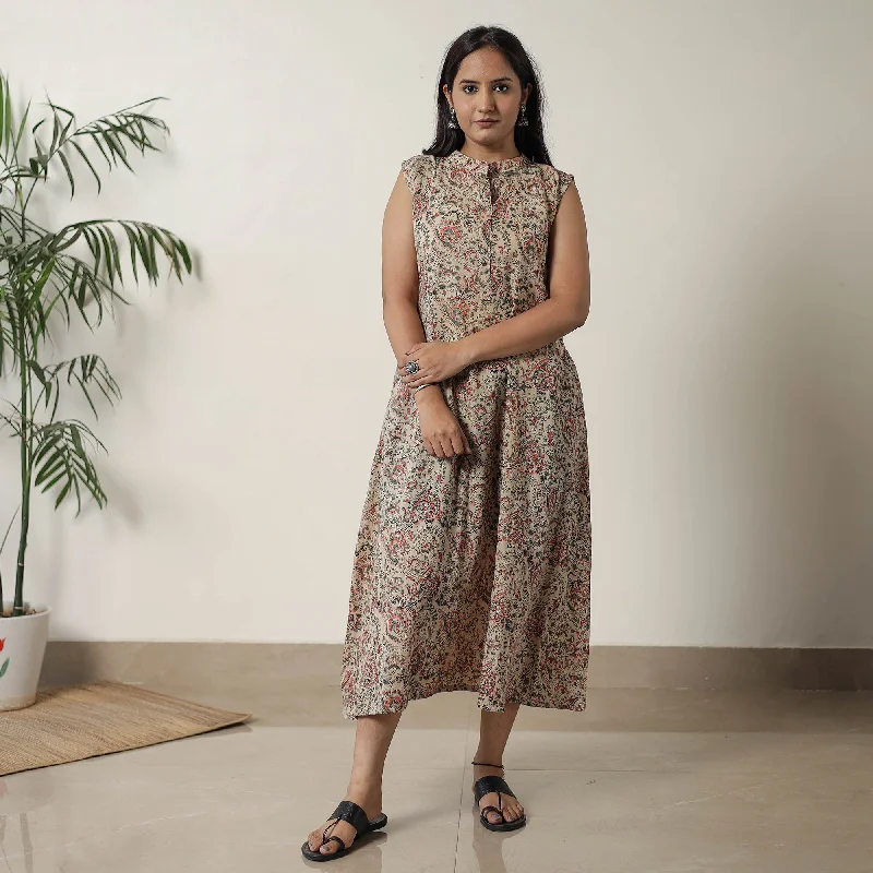 Classic Series Beige - Pedana Kalamkari Block Printed Cotton Dress 16