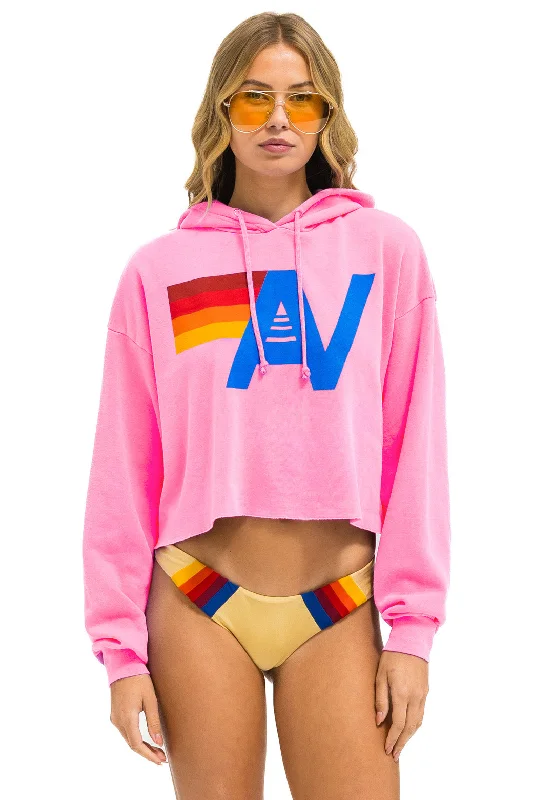 Warm Winter Series LOGO CROPPED PULLOVER RELAXED HOODIE - NEON PINK