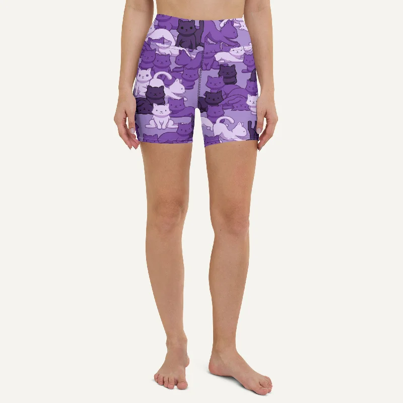 Comfortable Design Cats Camouflage Purple High-Waisted Shorts