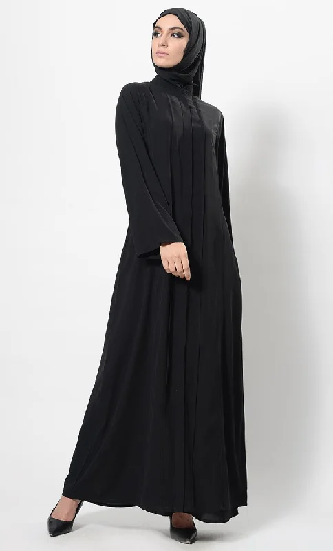 Cozy Vibes Pleated Panels Flared Asymmetrical Abaya Dress And Hijab Set
