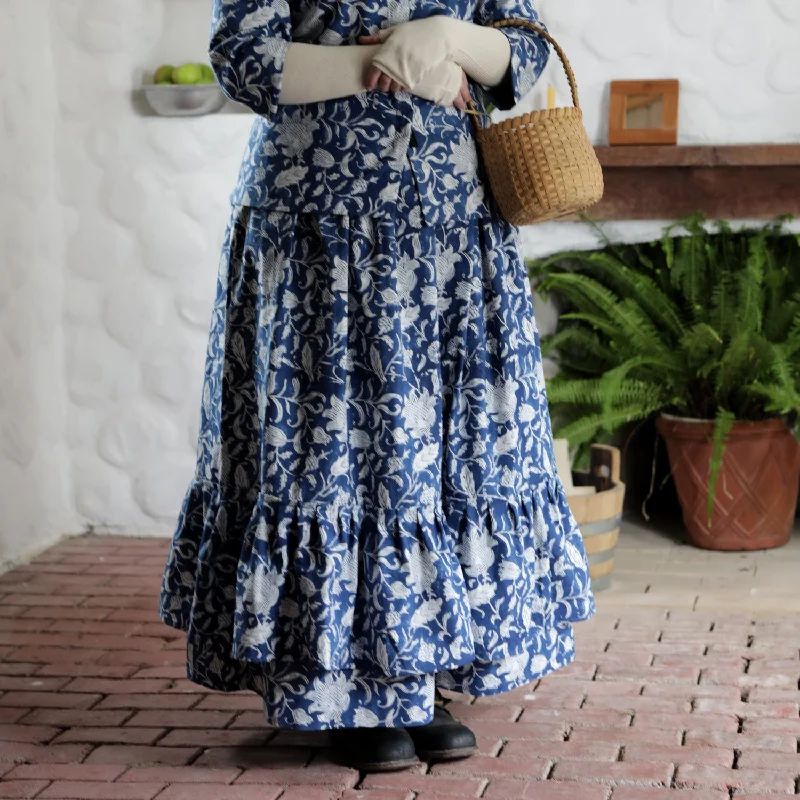 Sweet breath Flounced Drawstring Cotton Skirt - Printed