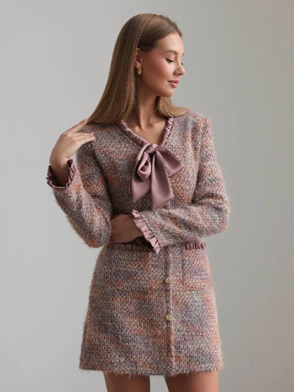 Timeless Comfort Romantic Bow-Detail Tweed Mini Dress