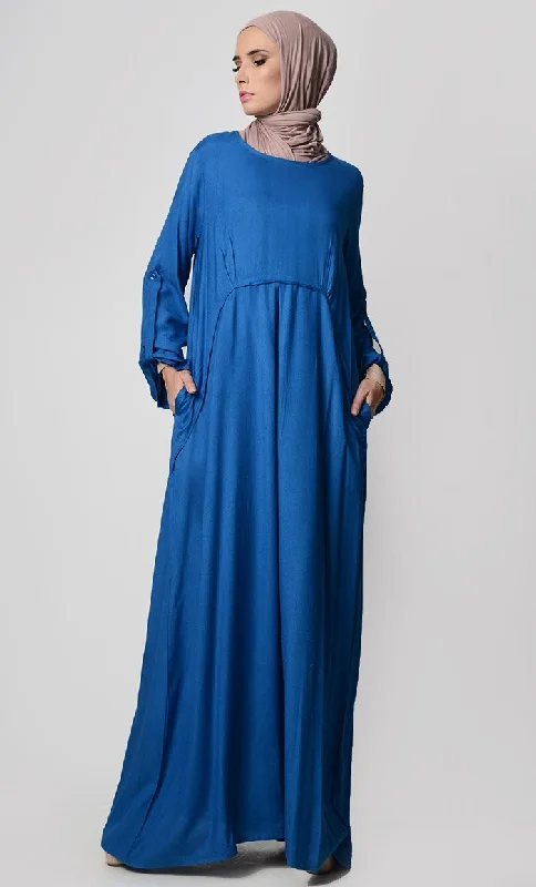 Celebrity Must-have Rolled Up Sleeve Rayon Abaya