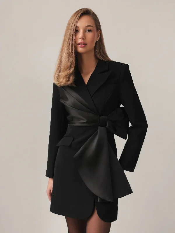 High-quality Fabrics Satin Accent Blazer Dress