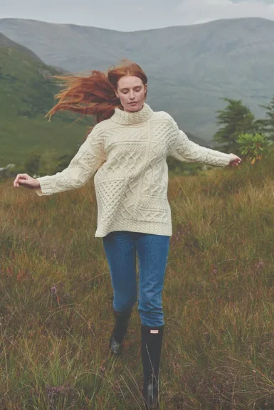 Body Design Aran - Merino Oversized Sweater with Cowl Neck - White