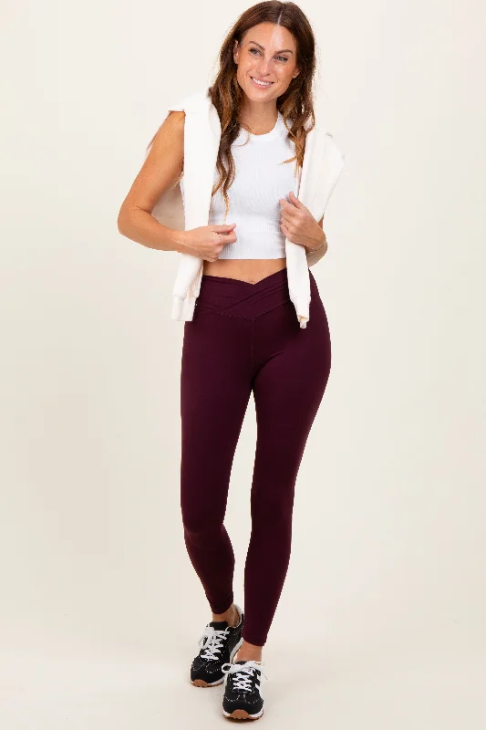 Luxury And Elegant Burgundy Crossover Waistline Leggings