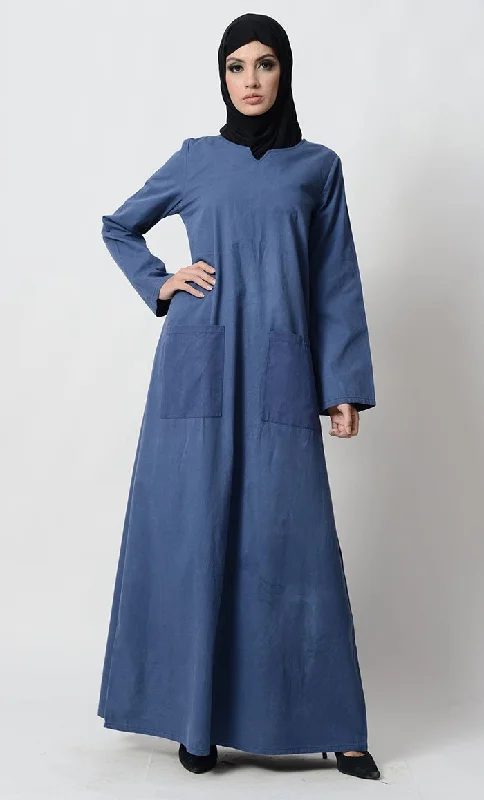 Summer Selection Sweetheart neckline modest wear casual abaya dress-Navy