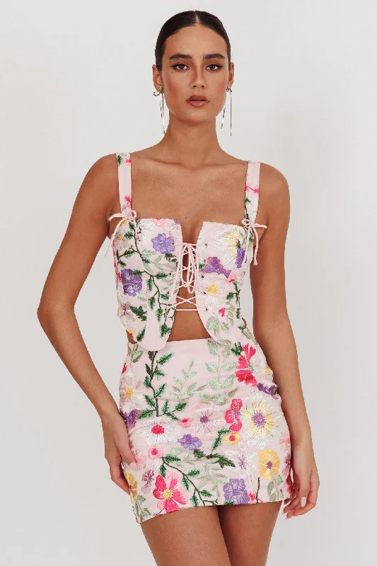 Summer Comfort High Street Jacquard Mini Skirt Floral Multi