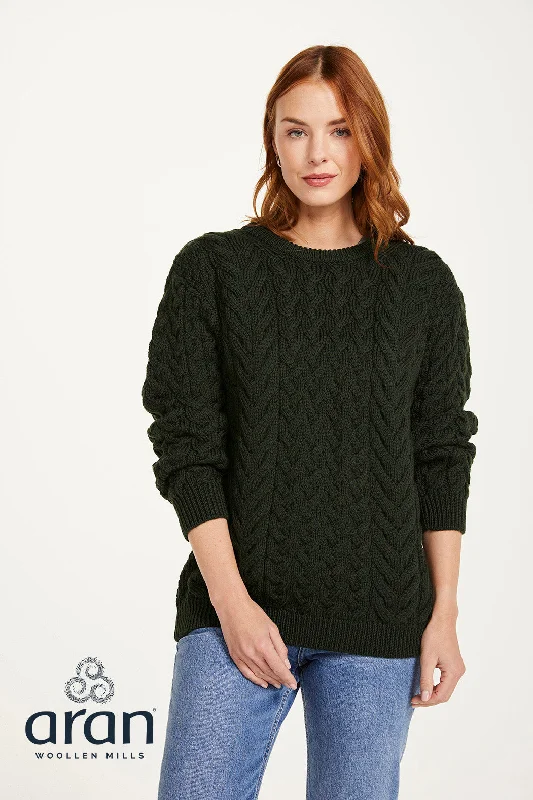 Simple Solid Color Aran - Unisex Crew Neck Sweater - Seaweed Green