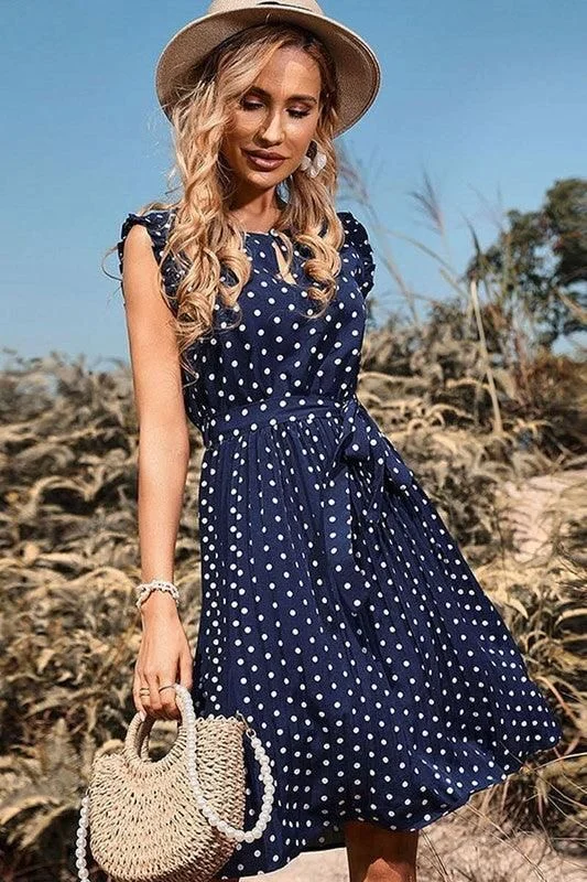 Goddess Style POLKA DOT LACE UP PLEATED DRESS