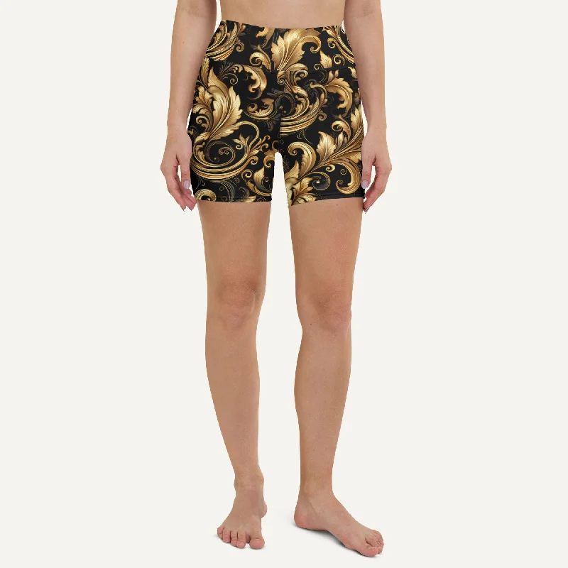 Floral Prints Baroque Flourish Black High-Waisted Shorts