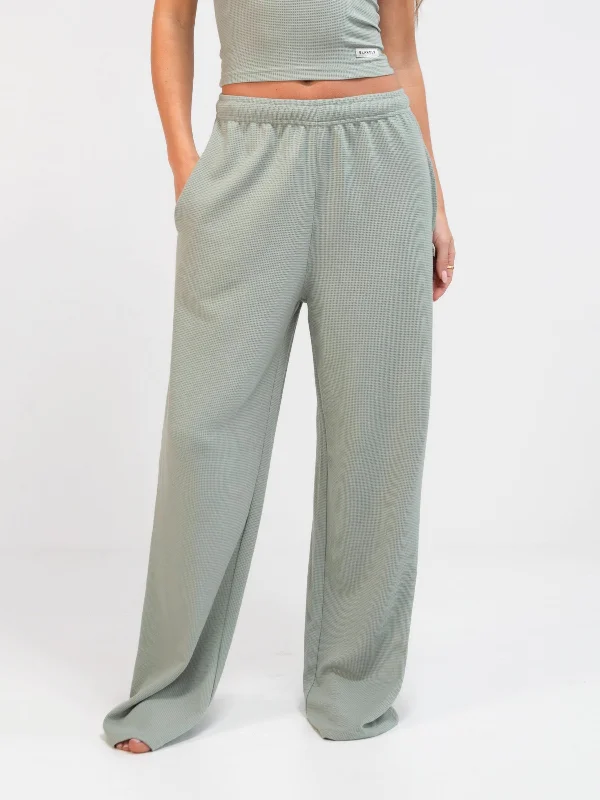 Lively And Youthful Soft Waffle Trousers - Sage Green