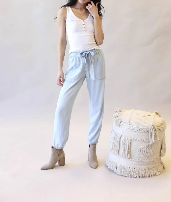 Warm Atmosphere Paperbag Waist Joggers In Light Blue