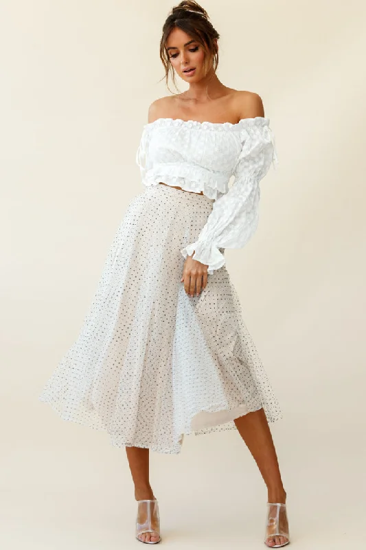 Classic Series Jasmine Hail Spot Mesh Midi Skirt White