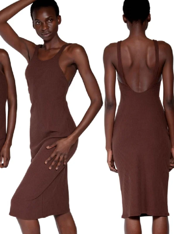 Casual Chic Open Back Dress - Brown