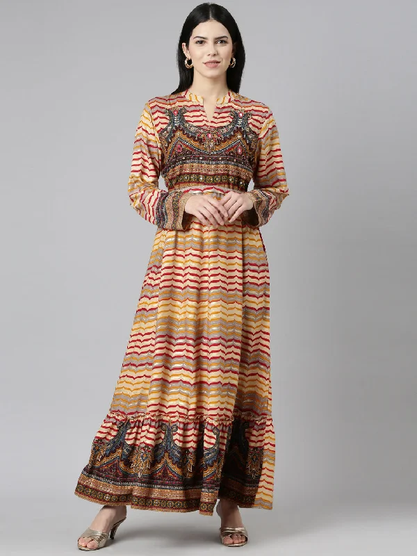 Hooded design Neeru's Mustard Straight Casual Printed Dress