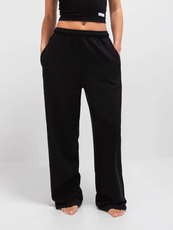 College Style Soft Waffle Trousers - Black