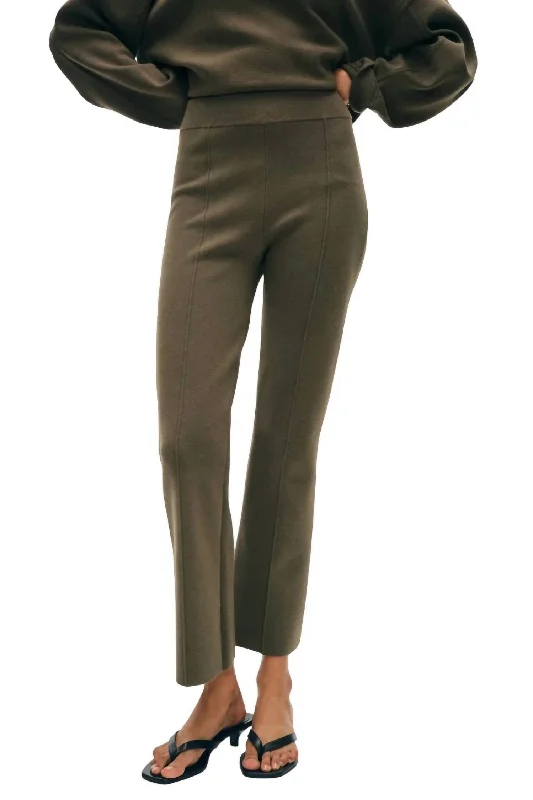 Elegant Comfort Organic Cotton Kick Flare Pants In Dark Sage