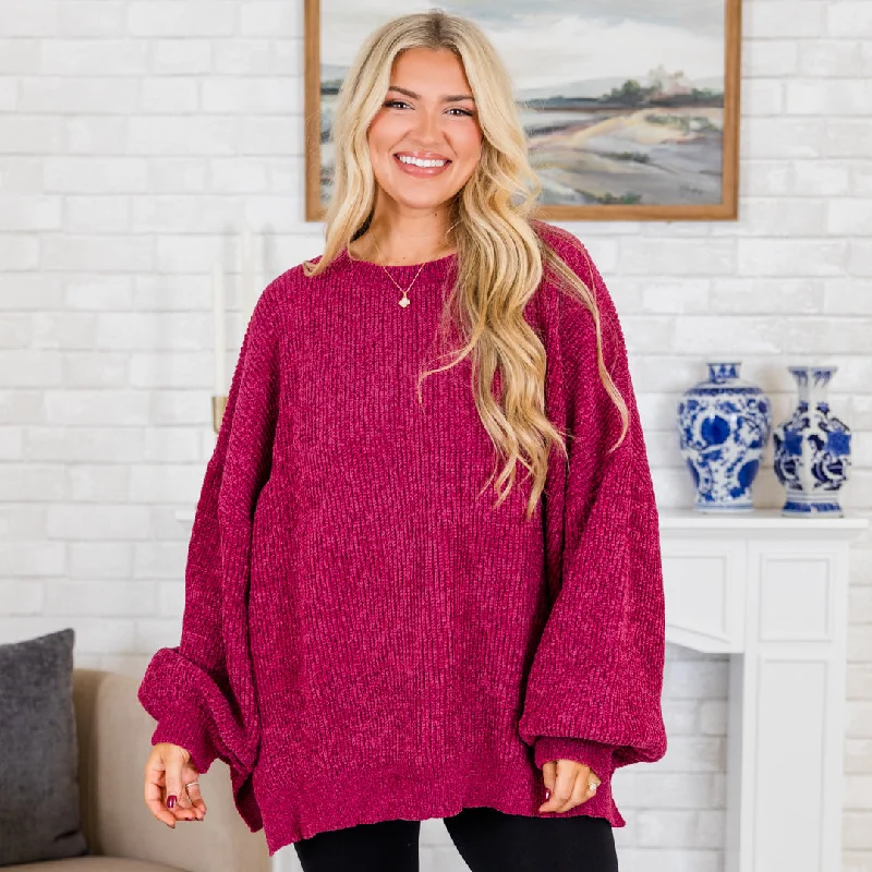 Retro Design Simple But Sweet Sweater, Magenta