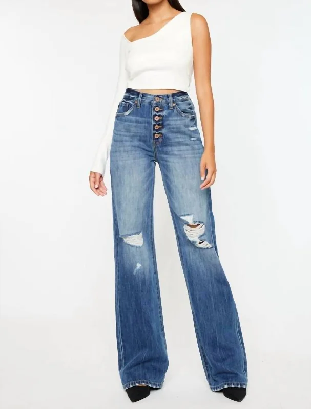 French Style Georgia Wide Leg Jeans In Blue