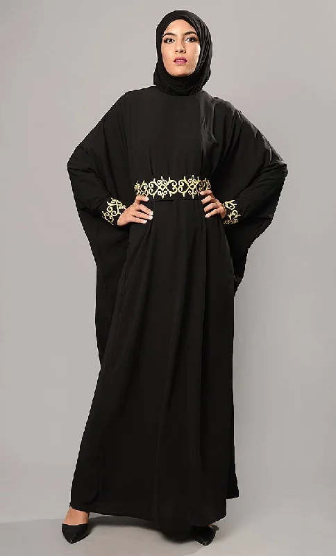 All-Day Comfort Gold Brocade Detail Kaftan Style Abaya Dress