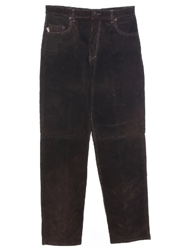 Fashionable Ease Dark Brown Suede Trousers - W30 L32