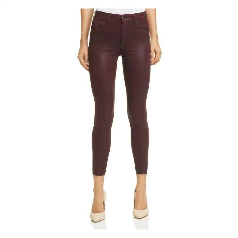 Personality Publicity Coated High Raise Skinny Ankle Jeans In Red