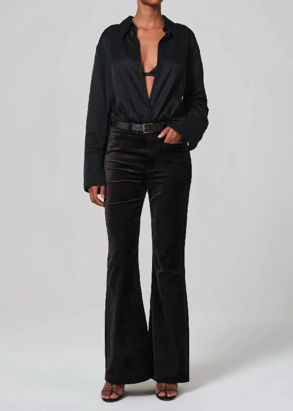 Playful Style Lilah Flare With Welt Pocket Velvet In Black