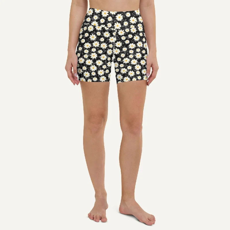 Comfortable And Versatile Summer Daisies Black High-Waisted Shorts